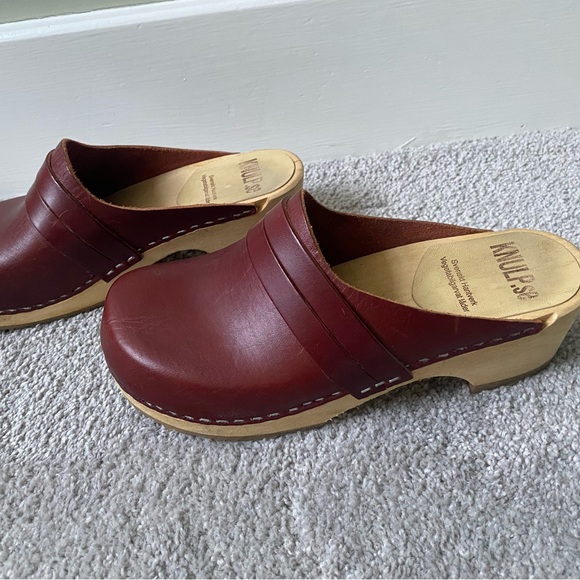 Women's Red Leather Swedish Clogs - Picture 2 of 6